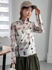 FRIFUL Ladies' Tie Dye Sheer Mesh Top Long Sleeve Women Tops,Fall Women Clothes Easter - Red - View 6