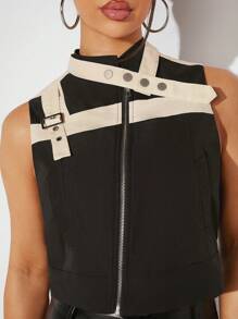 Denimoi Áo khoác vest nhẹ giản dị có khóa kéo khung rộng có thể điều chỉnh dành cho nữ - Nhiều màu - Xem 3