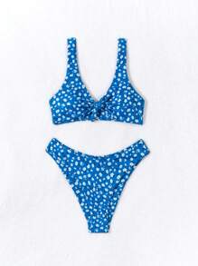SHEIN Swim Summer Floral Print Knot Front Bikini Set - Multicolor - View 3