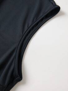 Flirla Plus Size V-Neck Waist-Cinching Mermaid Hemline Dress - Black - View 3