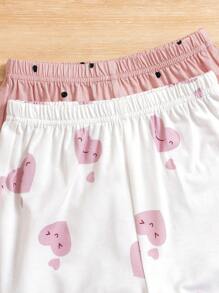 SHEIN 4pcs/Set Young Girls' Cute Rabbit Pattern Knit Pajama Set, Camisole And Shorts - Pink - View 6
