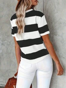 Women's Striped Printed Round Neck Short Sleeve Casual T-Shirt Summer Outfits For Women,Leisurely Tops For Women Summer Clothes
