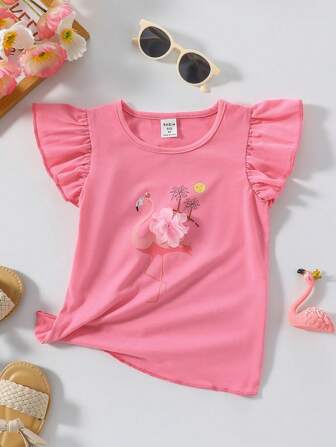 少女花鳳印花T卹可愛T恤