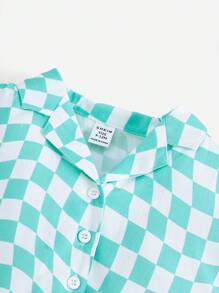 SHEIN Baby Girl Casual Plaid Short Sleeve Shirt With Elastic Waist Shorts Set For Streetwear