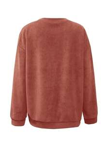 INAWLY 休闲落肩骷髅印花套头衫，长袖上衣 - 乾枯玫瑰色 - 查看 2