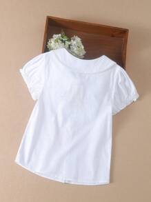 Cămașă cu mânecă scurtă pentru fete Tween, cu broderie florală, cu nasturi, vară