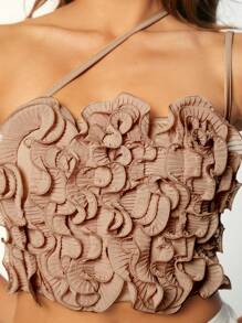 SHEIN BAE 女士單肩短上衣,帶荷葉邊和可調節肩帶