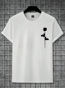 Manfinity LEGND 男士花卉和手势印花短袖 T 恤，街头服装，男朋友礼物，适合外出 - 白色 - 查看 5