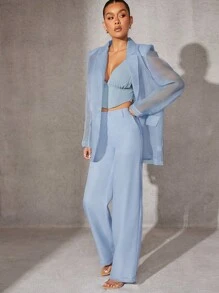 SHEIN Unity Organza High Waist Solid Elegant Wide Leg Pants - Blue - View 7