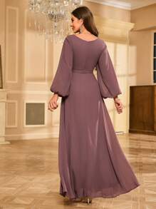 Women's Glitter Patchwork Lantern Sleeve Elegant Party Dress Wedding Guest Dress Formal Dress Evening Dress,Gown - 藕粉色 - 查看 2