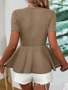 SHEIN LUNE Camiseta Texturizada Con Encaje Para Mujer - Marrón - Ver 2