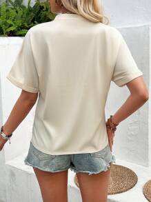 SHEIN LUNE Blusa De Manga Larga Con Hombros De Encaje Y Cuello En V Con Muesca, Hueco Para Mujer - Albaricoque - Ver 2
