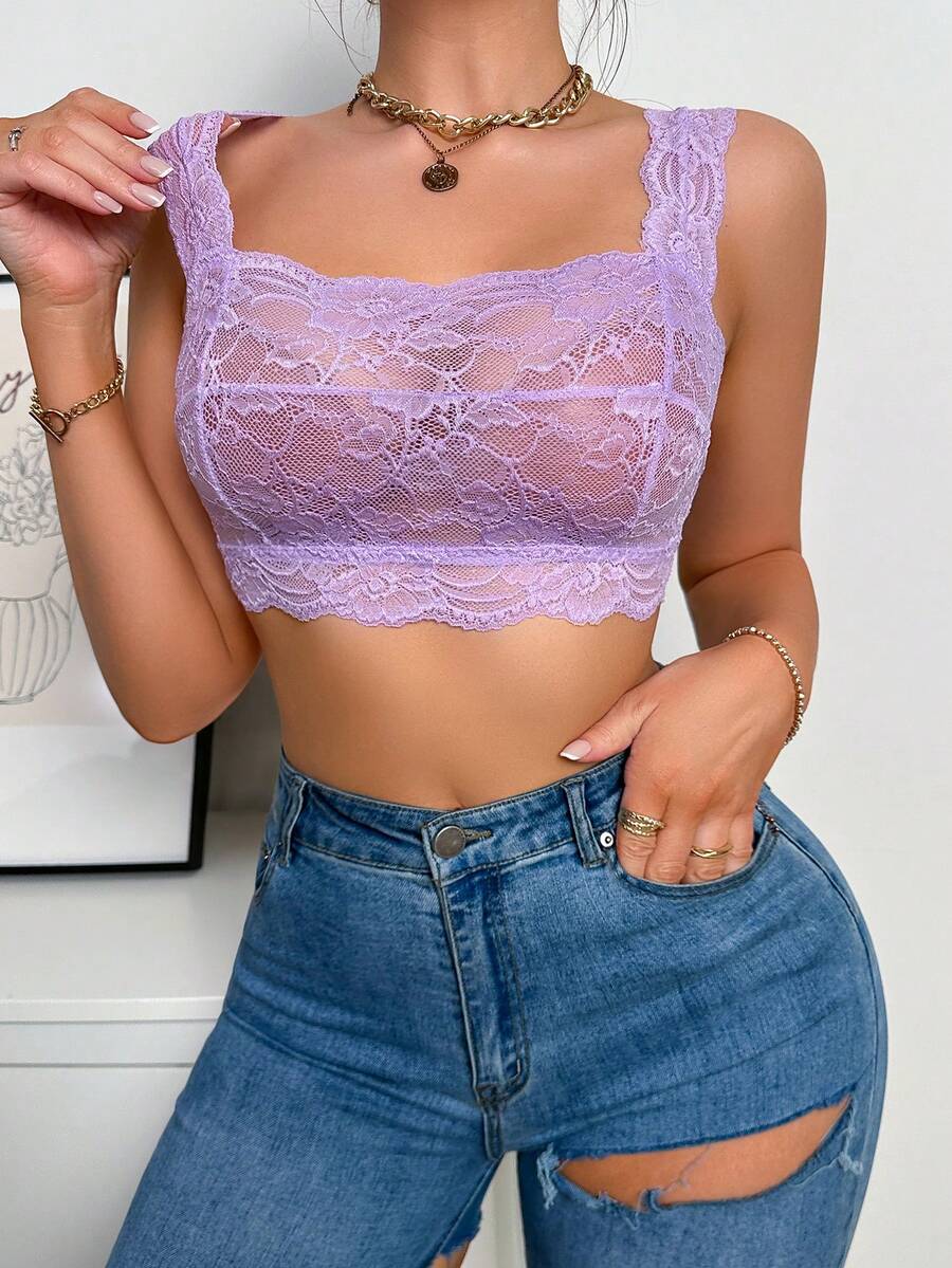 SHEIN Lace Wide Strap Wireless Bra SHEIN USA