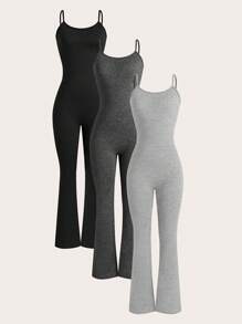 SHEIN Unity Cami Round Neck Tight Flare Leg Jumpsuit - Multicolor - View 1