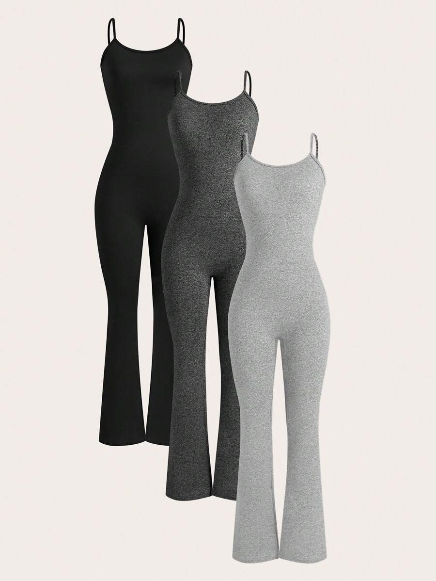 SHEIN Unity Cami Round Neck Tight Flare Leg Jumpsuit - Multicolor - View 1