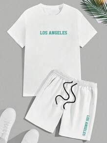 Manfinity RSRT Talla Grande De Hombre, Conjunto De Camiseta De Manga Corta Con Cuello Redondo Y Pantalones Cortos Estampados