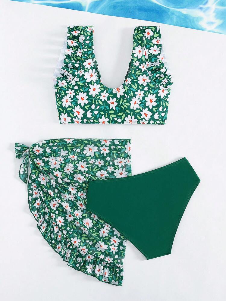 Teen Girl Floral Printed Bikini Set Summer Beach