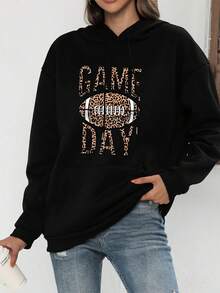 Thực tế Phụ nữ In thư , Mùa Thu /đông Của phụ nữ Hoodie - màu đen - Xem 1