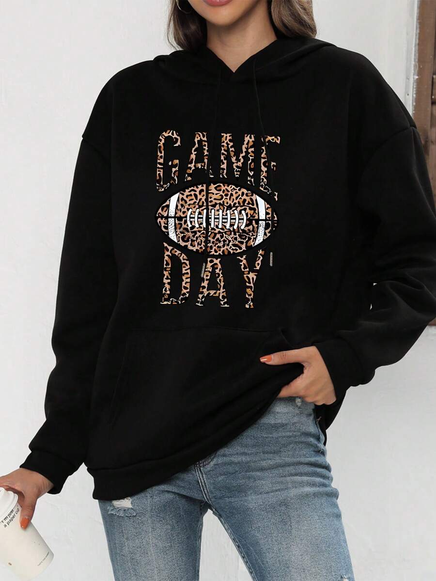 Thực tế Phụ nữ In thư , Mùa Thu /đông Của phụ nữ Hoodie - màu đen - Xem 1