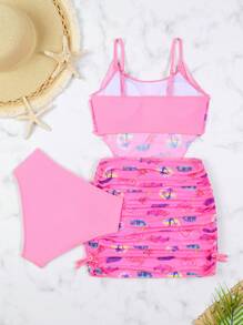 Conjunto de tankini para niña preadolescente con estampado de corazones - Multicolor - Ver 2