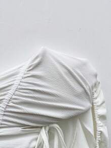 Breezaya Plus Size Women's Front Tie Double-Layer Ruffle Sleeve Blouse Peplum Top