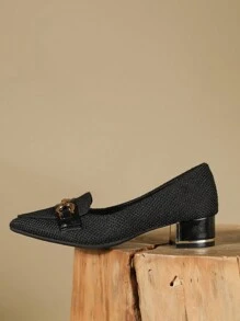 时尚玛丽珍粗跟女鞋，尖头设计，金属搭扣，优雅女鞋，高跟鞋，优雅 - 黑色 - 查看 5