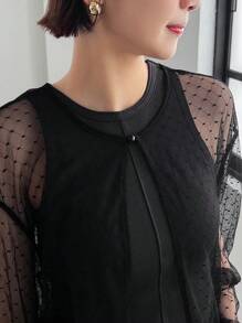 FRIFUL Women's Sheer Mesh Split Hem Shirt