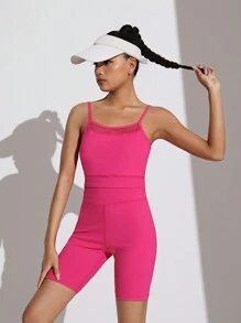 SHEIN 少女针织撞色网眼镂空背心和短裤运动休闲两件套服装 - 彩色 - 查看 5