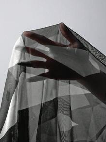 Swim Lushoire Summer Beach Plus Size Color-Block Geometric Printed Drawstring Waist Mesh Kimono