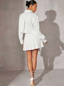 Hauture Pinstripe Pleated Skirt - Black and White - View 6