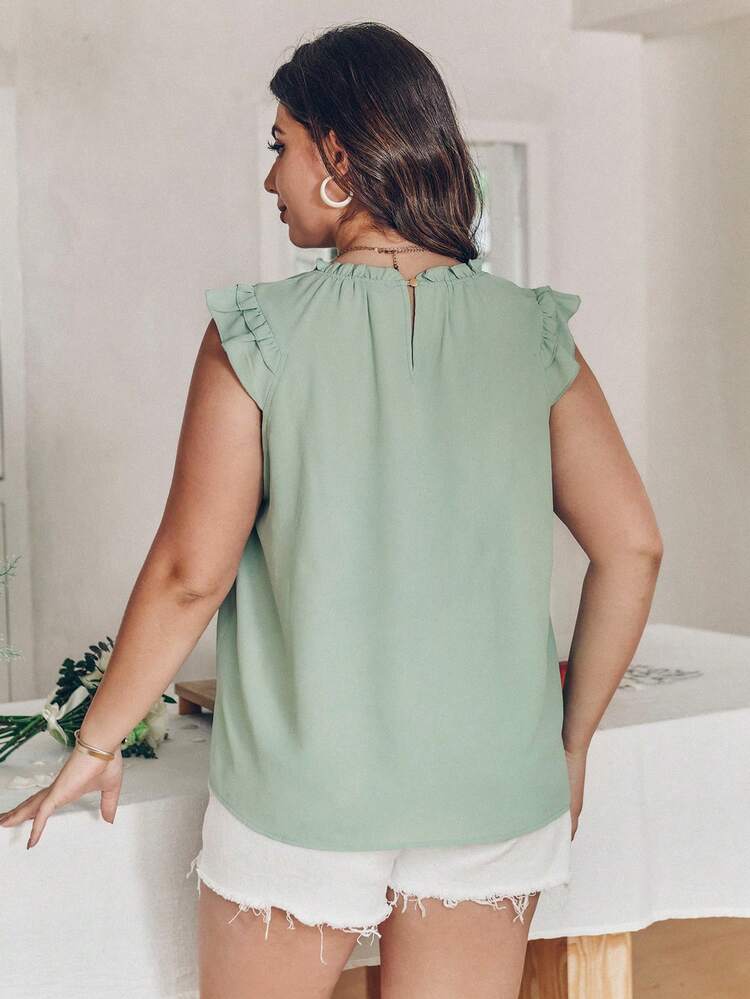 Plus Size Women's Round Neck Blouse With Frill Hem