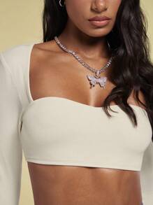 SHEIN BAE Sexy Croptop Met Lange mouwen En Vierkant Halslijn , Geschikt Voor Daten , Feest , Nachtclub , Vakantie , Muziek festival