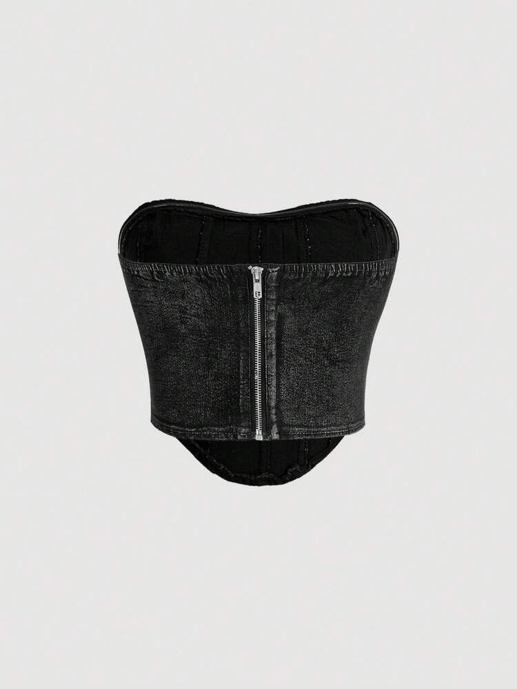 Metallic High Elastic Y2k Valentine's Day Sexy Women Denim Bustier Top
