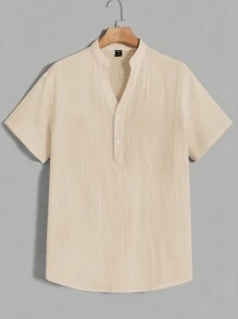 HIMLAND Men's Textured Casual Shirt With Notched Collar, Old Money, Couple Things - Apricot - View 2