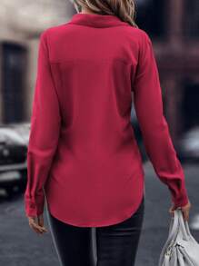 SHEIN Clasi 弧形下擺暗扣襯衫 - 玫紅色 - 查看 2