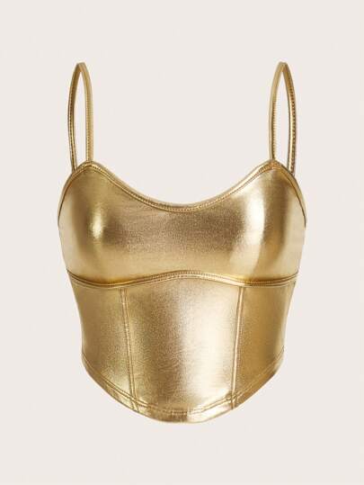 SHEIN ICON Ladies' Elastic Faux Leather Solid Color Camisole Top