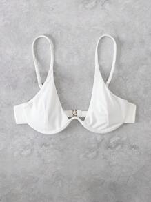 Swim Basics Summer Beach Women's Solid Color Swimwear Top With Underwire And Ribbed Texture - White - View 2