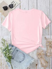 Slaydiva Birthday Girl Graphic Casual Simple Round Neck Short Sleeve Fitted Plus Size T-Shirt, Summer - Pink - View 3