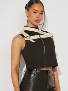 Denimoi Áo khoác vest nhẹ giản dị có khóa kéo khung rộng có thể điều chỉnh dành cho nữ - Nhiều màu - Xem 6