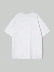 Manfinity Homme 男士大尺碼字母印花落肩 T 卹 - 白色 - 查看 2