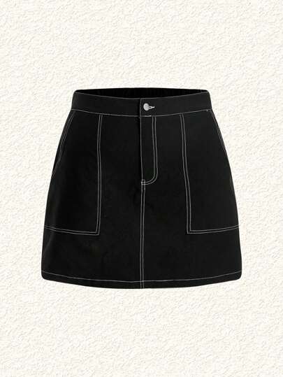 SHEIN EZwear 大码撞色拼接半身裙