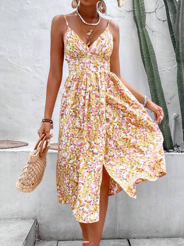 ワンピース Floral Pleated Satin Cami Dress Vila Petite satin cami maxi dress in pink floral print | ASOS