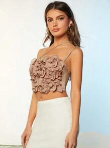 SHEIN BAE 女士單肩短上衣,帶荷葉邊和可調節肩帶