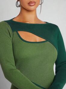 Hauture Asymmetric Cut Out Colorblock Sweater
