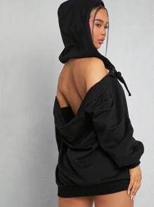 Denimoi Vestido Con Capucha, Nudo Y Sudadera - Negro - Ver 1