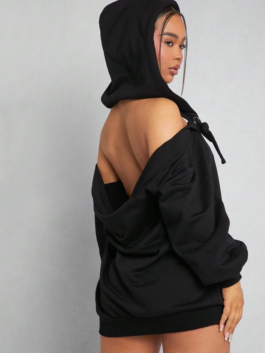 Denimoi Vestido Con Capucha, Nudo Y Sudadera - Negro - Ver 1