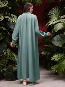Al Najma Áo khoác dài tay thêu hoa dành cho nữ và váy không tay thắt lưng 2 món/bộ, bộ abaya dài kín đáo 2 món - Màu xanh Bạc hà - Xem 6