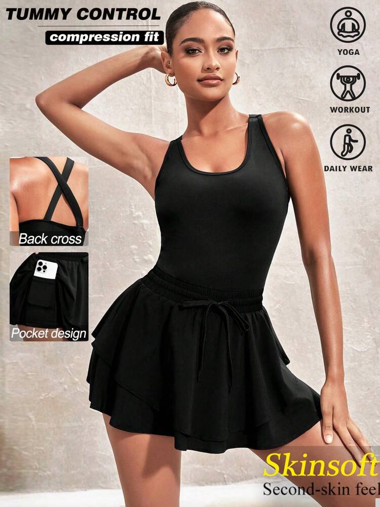 Women's Ruffle Hem Sleeveless Sporty Dress Sport Dress