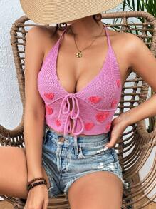 Breezaya Heart Pattern Knit Vest With Halter Strap