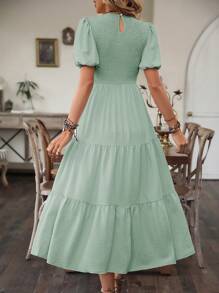 Breezaya Của phụ nữ Màu thuần Ống tay áo Váy quấn - Màu xanh Bạc hà - Xem 2